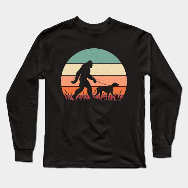 Bigfoot Walking Rhodesian Ridgeback Dog Vintage Hiking Long Sleeve T-Shirt by Cuteness Klub